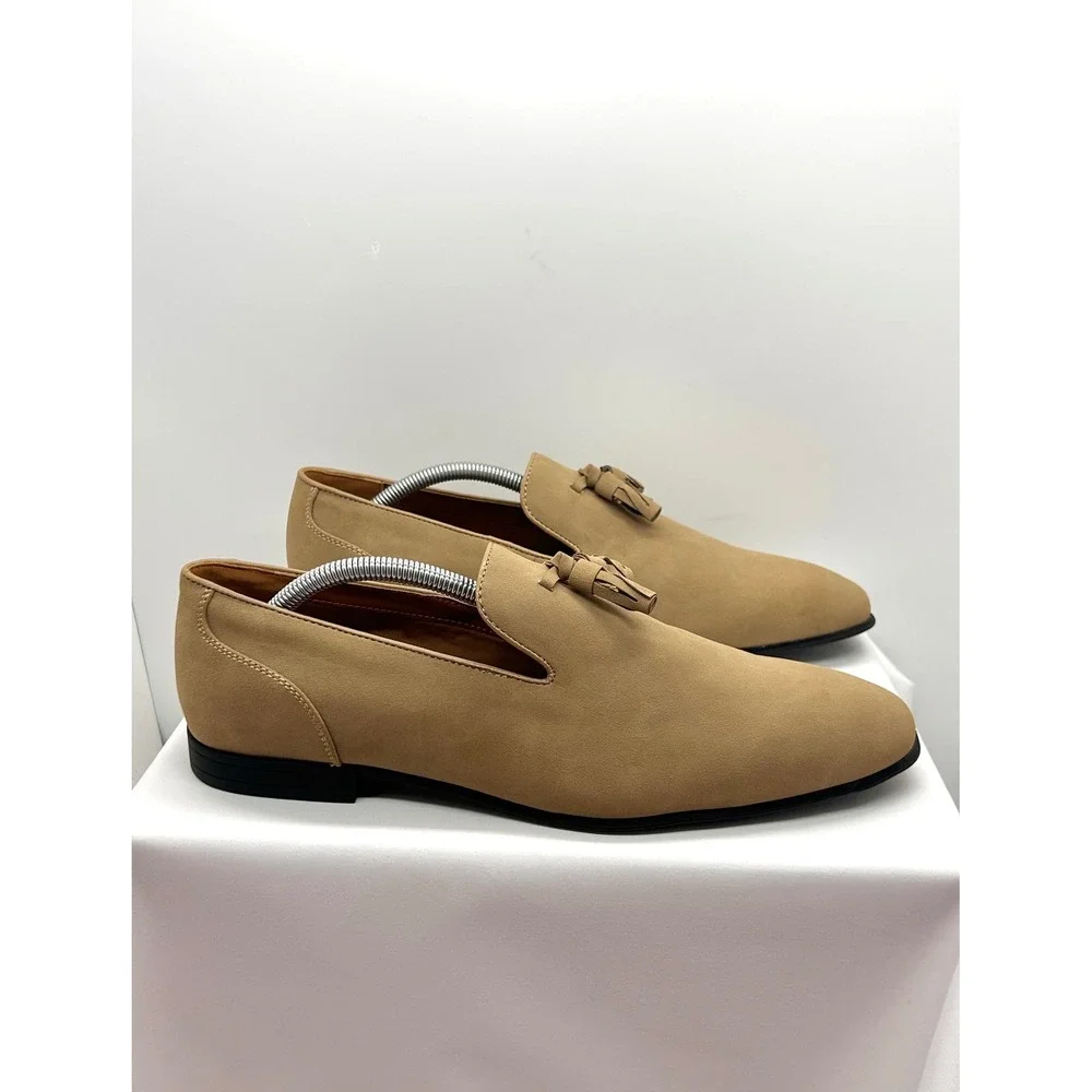 Asos Design Tan Suede Tassel Loafers Mens 10.5 Almond Toe Slip On Dress Shoes
